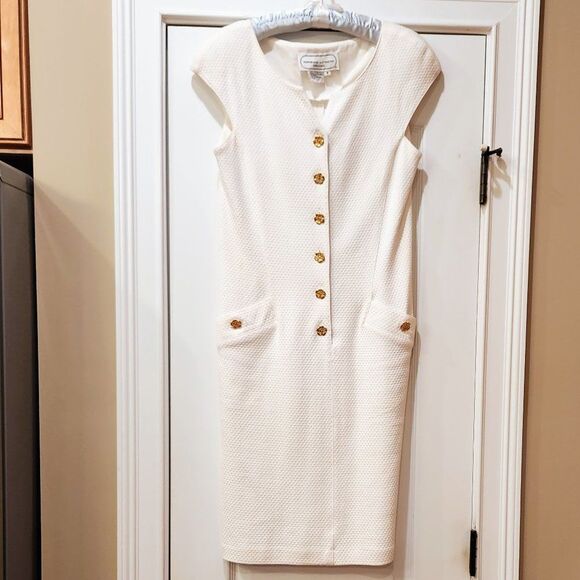 Adrienne Vittadini White Sleeveless Textured Midi Dress Sz 4 - Picture 1 of 4